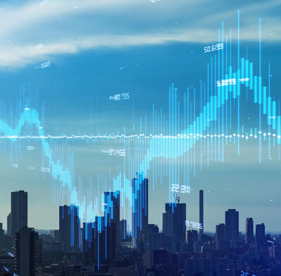 Price chart over night cityscape