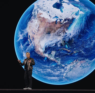 Jensen Huang presenting keynote speech