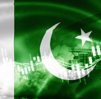Pakistan flag and trading bar chart