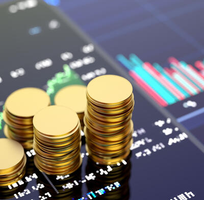 Coins on a trading screen