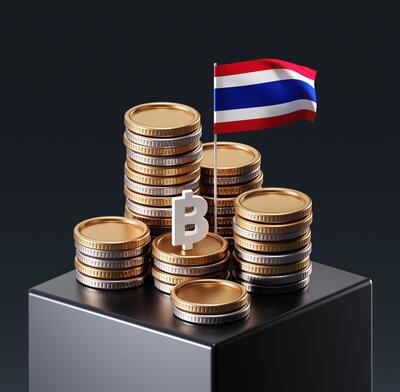 Piles of coins and the Thai flag